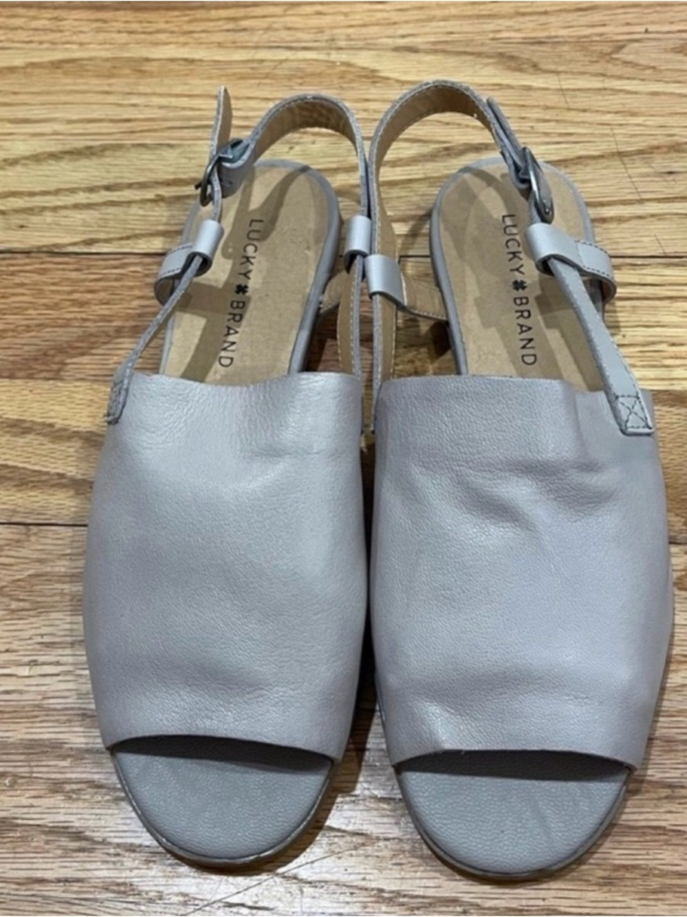 Lucky Brand nude taupe light grey neutral Leather Slingback Sandals